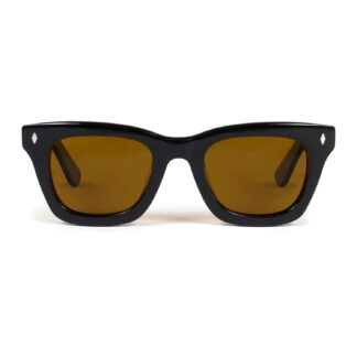 A classic retro sunglasses shape, always cool and timeless. Hand-crafted, polarized, black acetate frames, with dark yellow lenses.