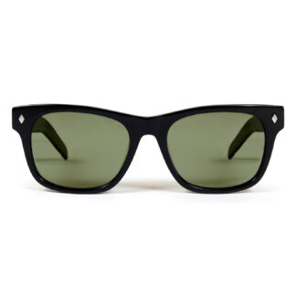 A classic sunglasses shape. Slightly retro, always cool and timeless. Hand-crafted, black acetate frames with polarized, dark green lenses.