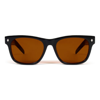 A classic sunglasses shape. Slightly retro, always cool and timeless. Hand-crafted, black acetate frames with polarized, dark orange lenses.