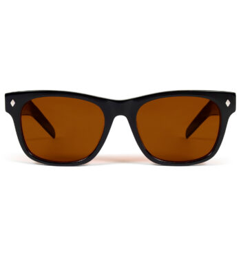 A classic sunglasses shape. Slightly retro, always cool and timeless. Hand-crafted, black acetate frames with polarized, dark orange lenses.