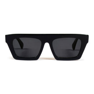 The Void sunglasses are sleek and modern with sharp angles. Hand-crafted, black acetate frames.