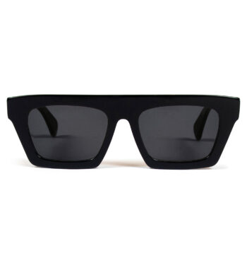 The Void sunglasses are sleek and modern with sharp angles. Hand-crafted, black acetate frames.