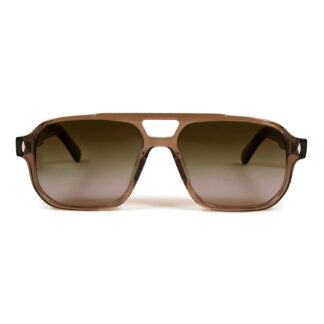 The Wild Dub are modern aviator sunglasses that stand out from the crowd. Hand-crafted, brown translucent acetate frames with polarized, smokey grey lenses.