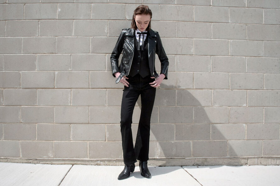 Commando – Black and Silver Leather Jacket – Black Lining – Modern Fit