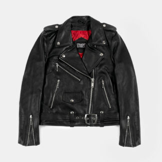 Commando - Black and Silver Leather Jacket - Red Lining - Modern Fit