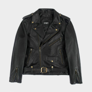 Commando Lightweight - Black and Brass Leather Jacket - Modern Fit