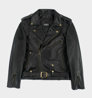 Commando Lightweight - Black and Brass Leather Jacket - Modern Fit