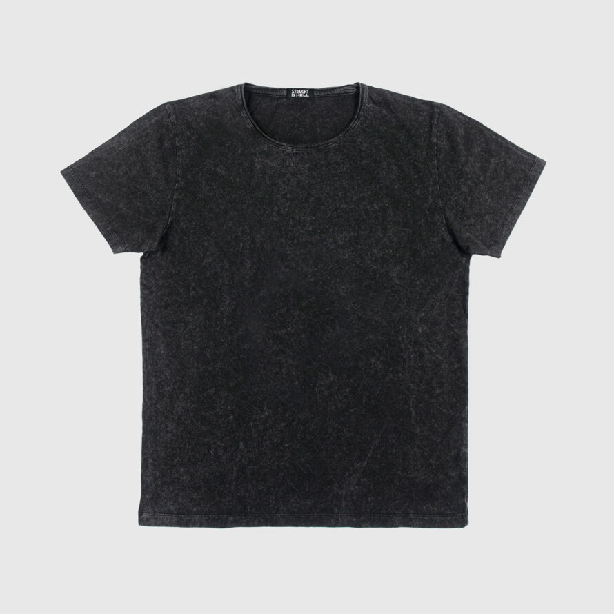 Meet the Dodge t-shirt, available in black acid wash. It features a raw neck, soft cotton, and our new Bucktown fit.