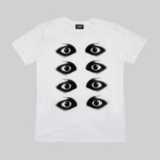 Eyes up here, buddy. This shirt doesn’t just sit there. It also looks back. Short sleeve eyes t-shirt made from soft cotton. Printed in Chicago. This is our Everyday fit.