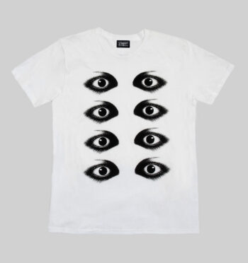 Eyes up here, buddy. This shirt doesn’t just sit there. It also looks back. Short sleeve eyes t-shirt made from soft cotton. Printed in Chicago. This is our Everyday fit.