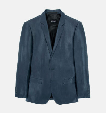 The Orleans is a blue tonic blazer featuring notched lapels and duel button closure.