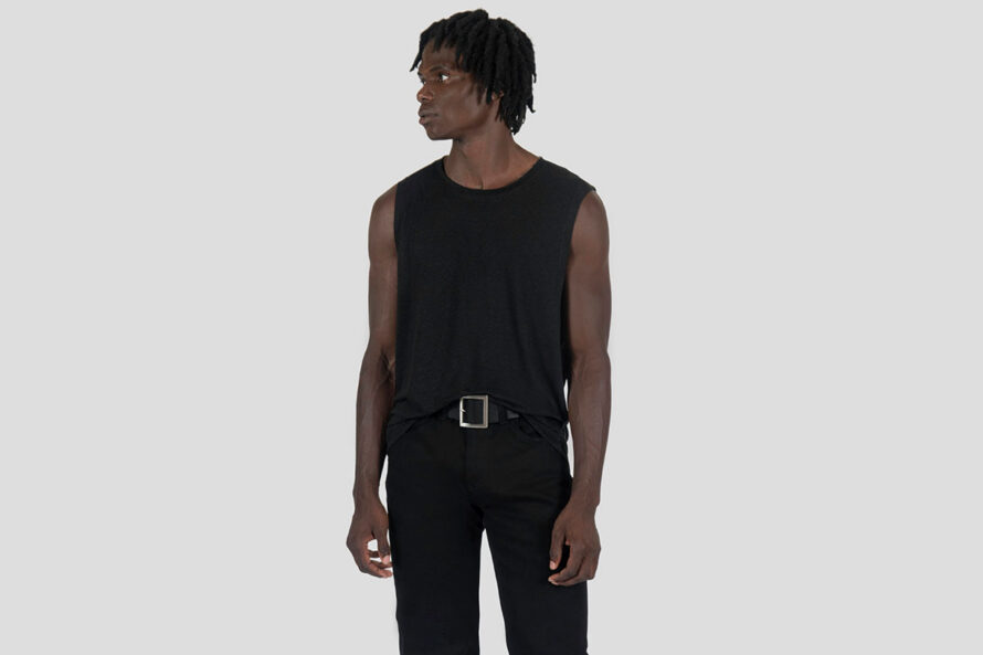Wild Side – Black Linen Tank Top with Raw Neck