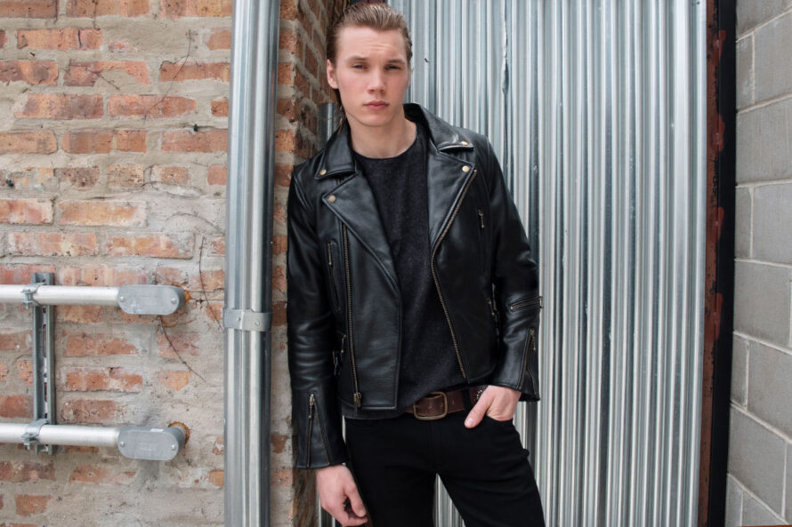 Defector – Black and Brass Leather Jacket – Black Lining
