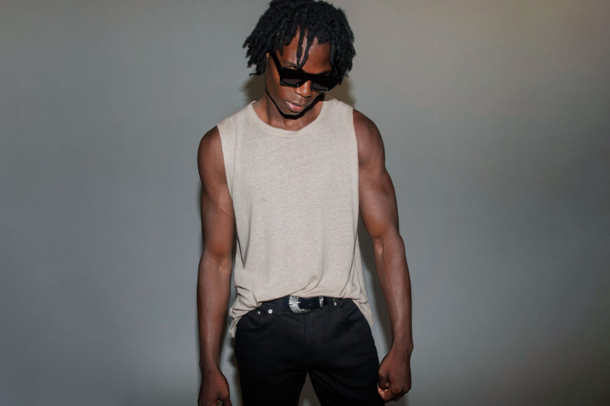 Oatmeal linen tank top with raw neck
