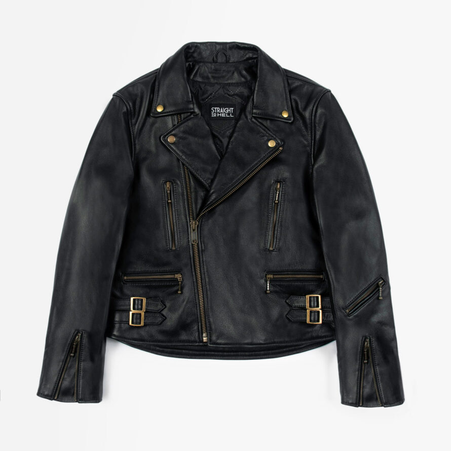 The Defector leather jacket combines old school style with stand-out features, notably a forearm zipper, brass ball pull zippers, side straps, and a curved hem.