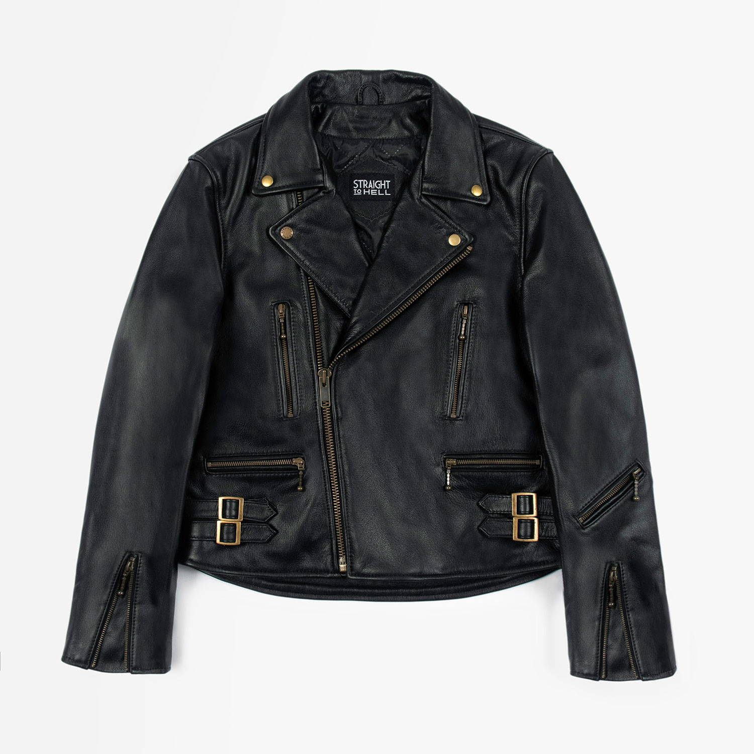 The Defector leather jacket combines old school style with stand-out features, notably a forearm zipper, brass ball pull zippers, side straps, and a curved hem.
