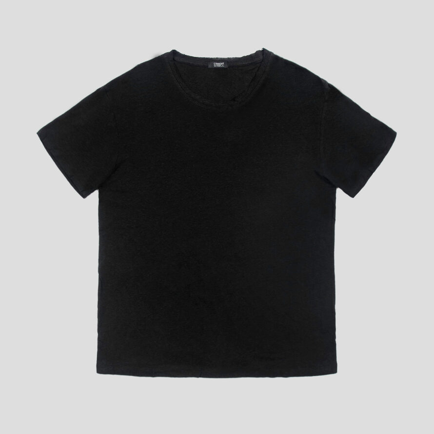 Dodge - Black Linen T-Shirt with Raw Neck