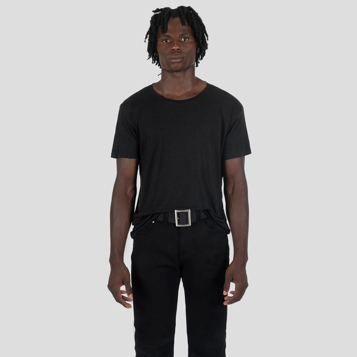 Dodge - Black Linen T-Shirt with Raw Neck
