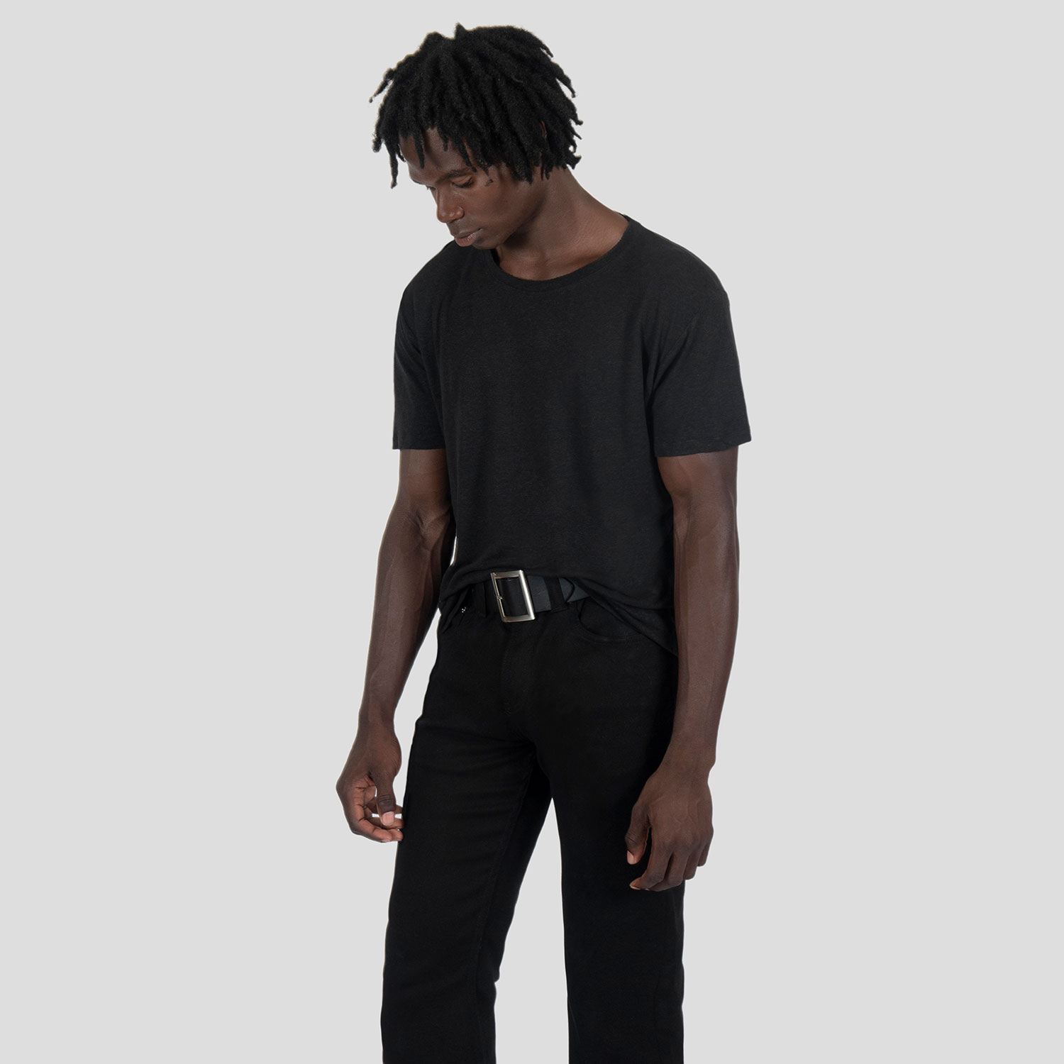 Dodge - Black Linen T-Shirt with Raw Neck