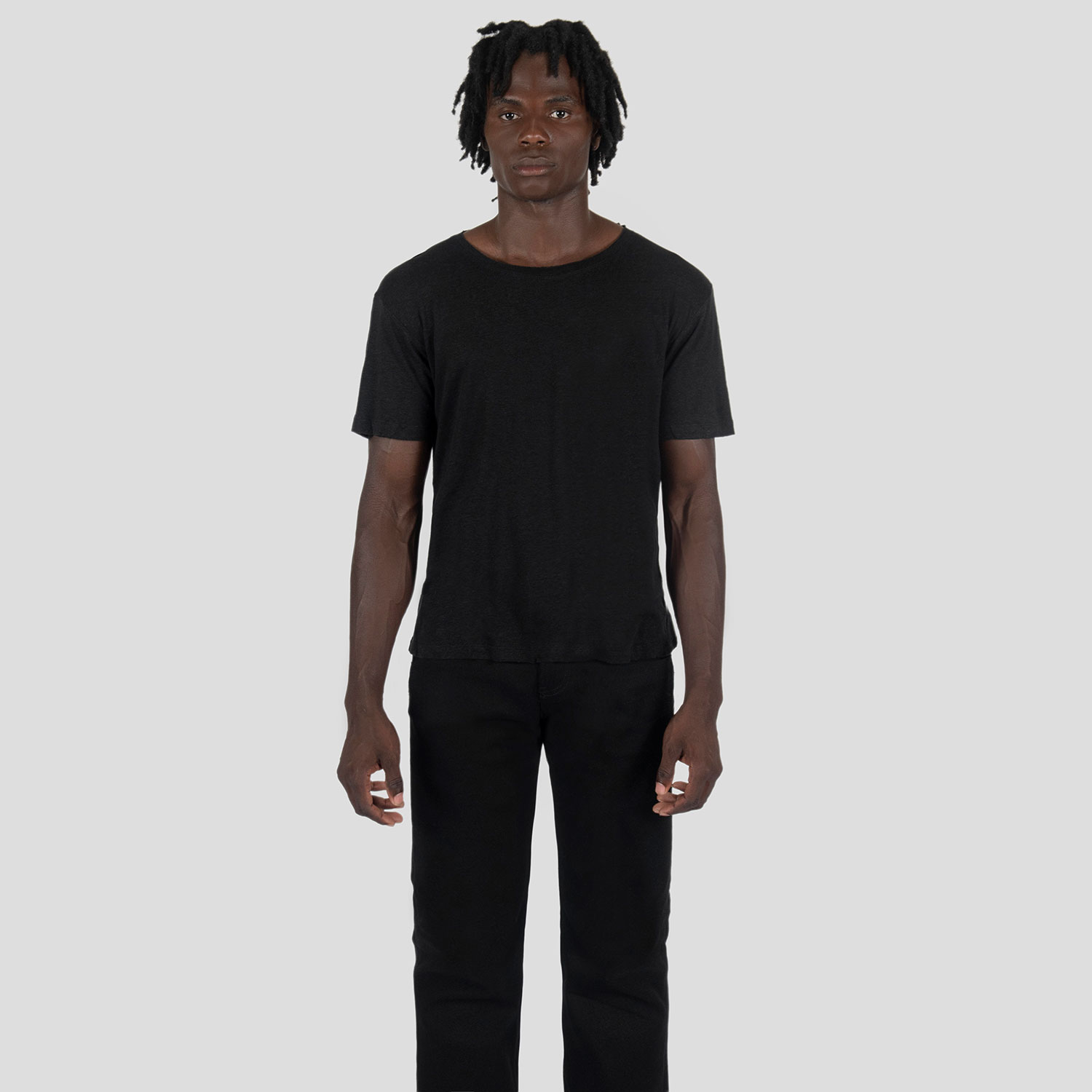 Dodge - Black Linen T-Shirt with Raw Neck
