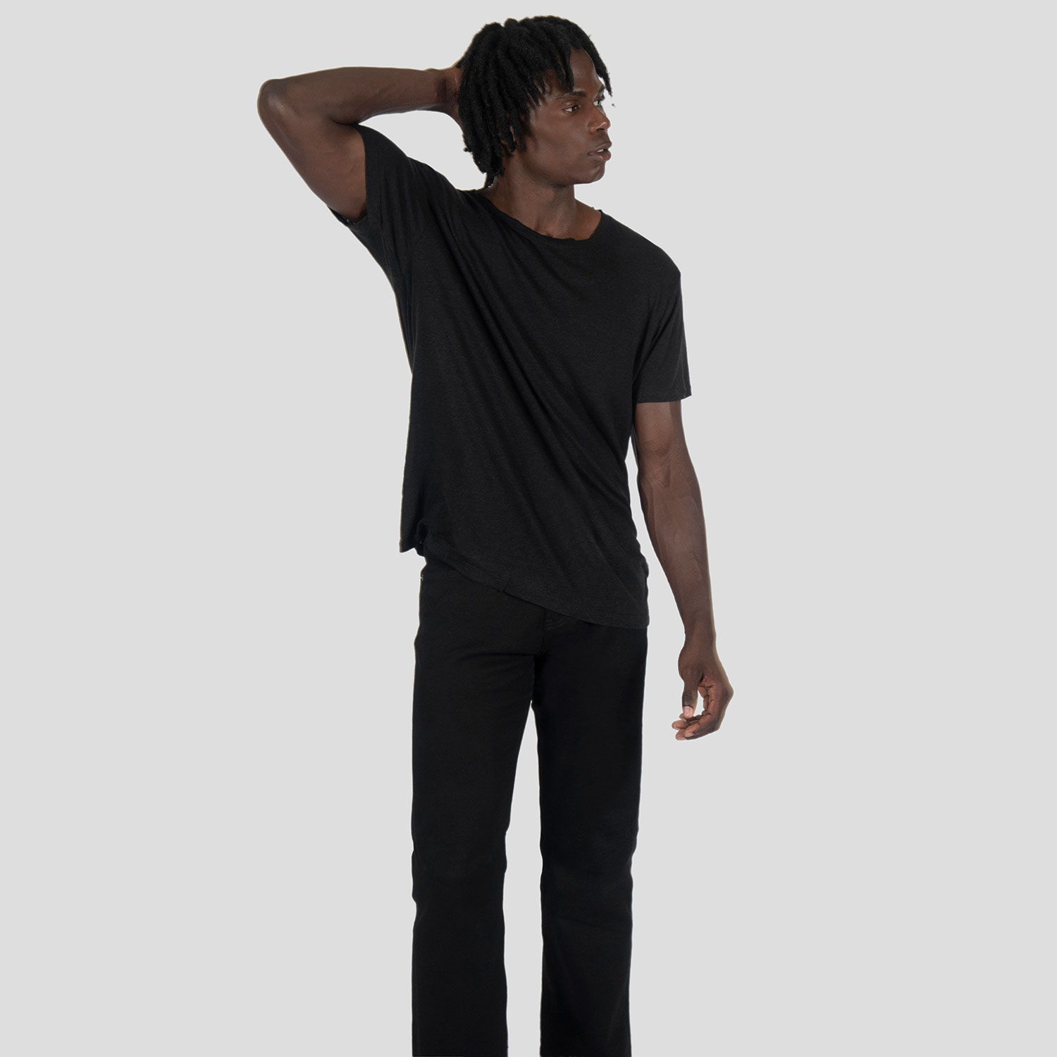 Dodge - Black Linen T-Shirt with Raw Neck