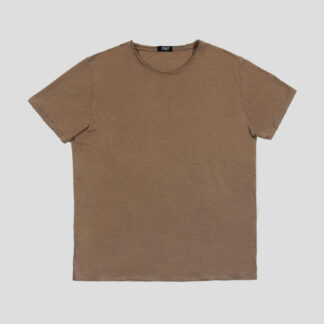 Dodge - Brown Linen T-Shirt with Raw Neck