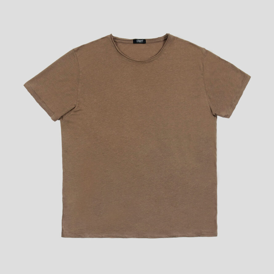 Dodge - Brown Linen T-Shirt with Raw Neck