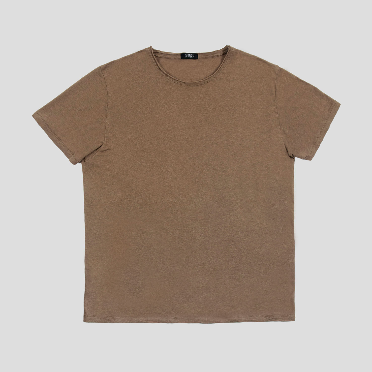 Dodge - Brown Linen T-Shirt with Raw Neck