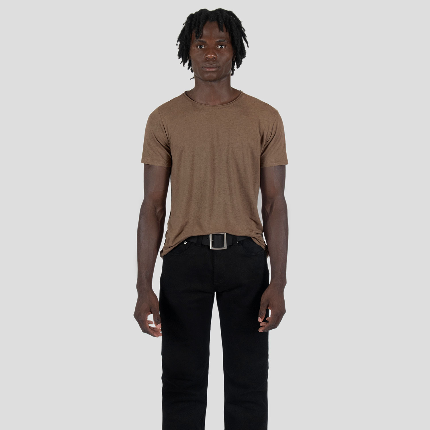 Dodge - Brown Linen T-Shirt with Raw Neck
