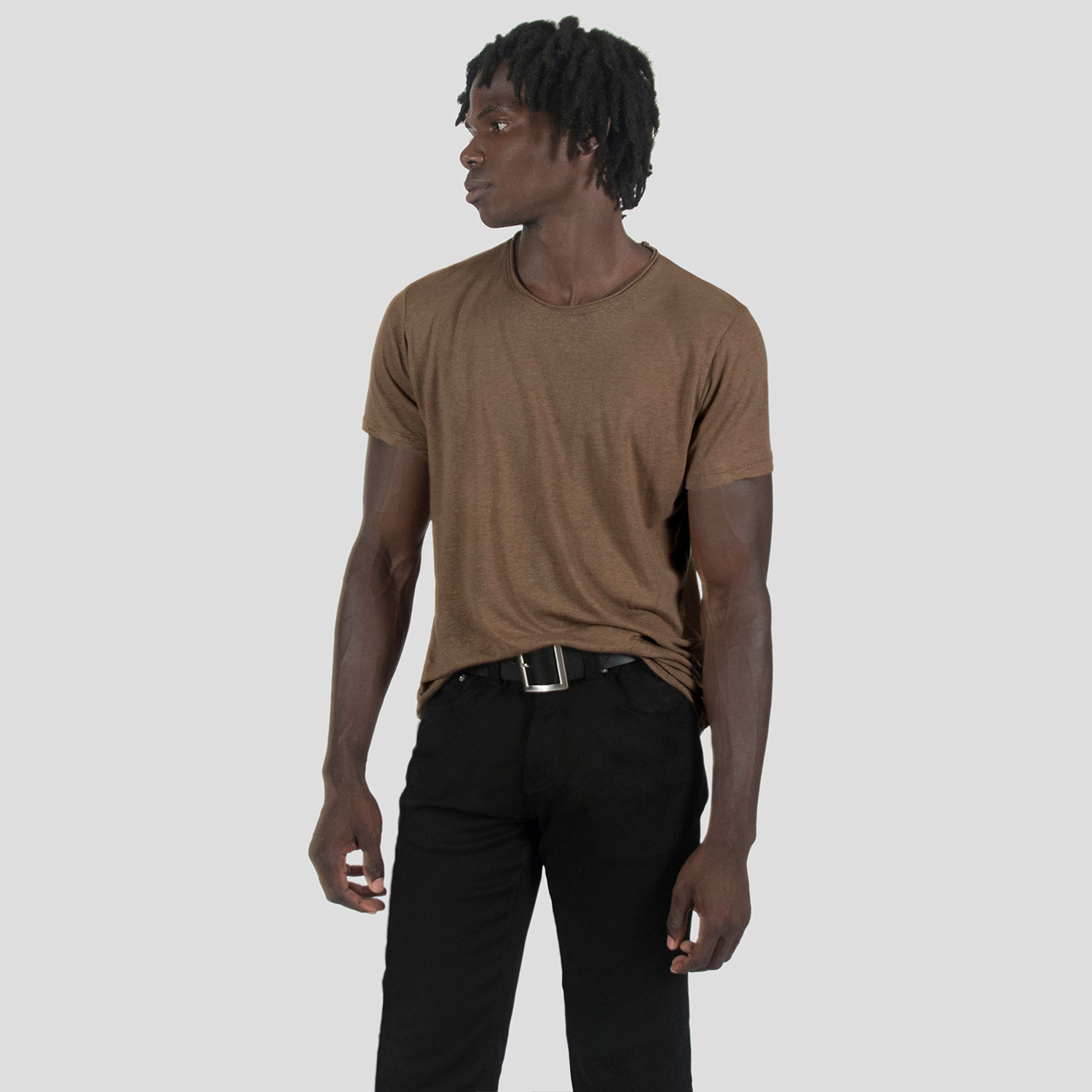 Dodge - Brown Linen T-Shirt with Raw Neck