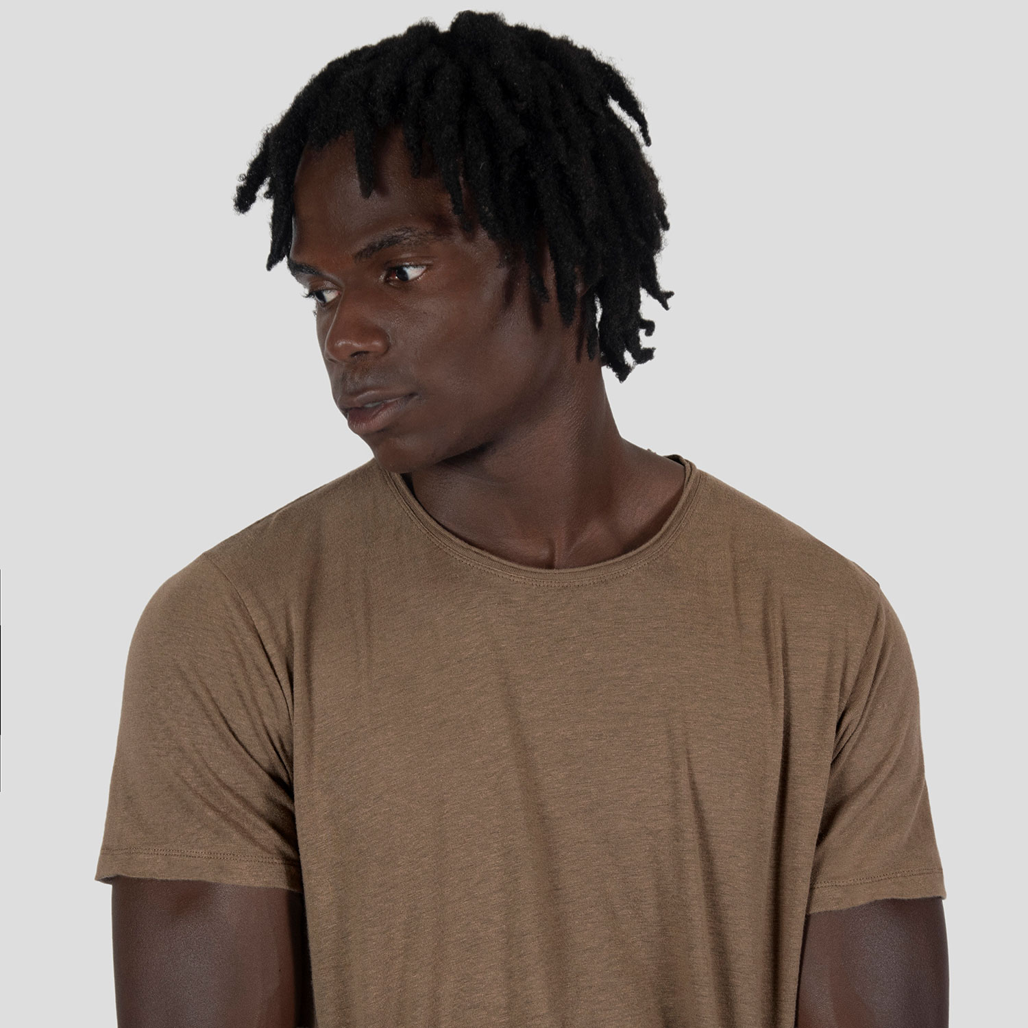 Dodge - Brown Linen T-Shirt with Raw Neck