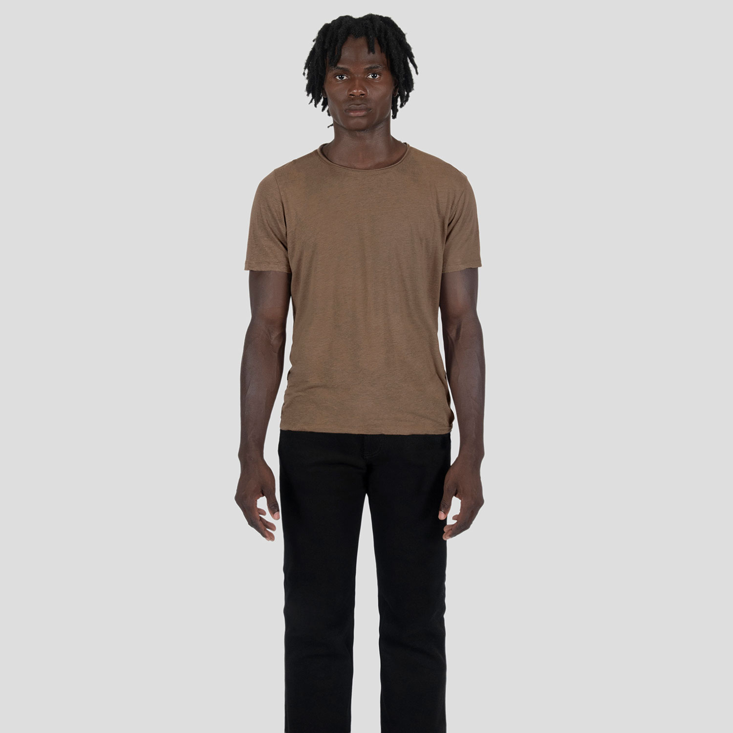 Dodge - Brown Linen T-Shirt with Raw Neck