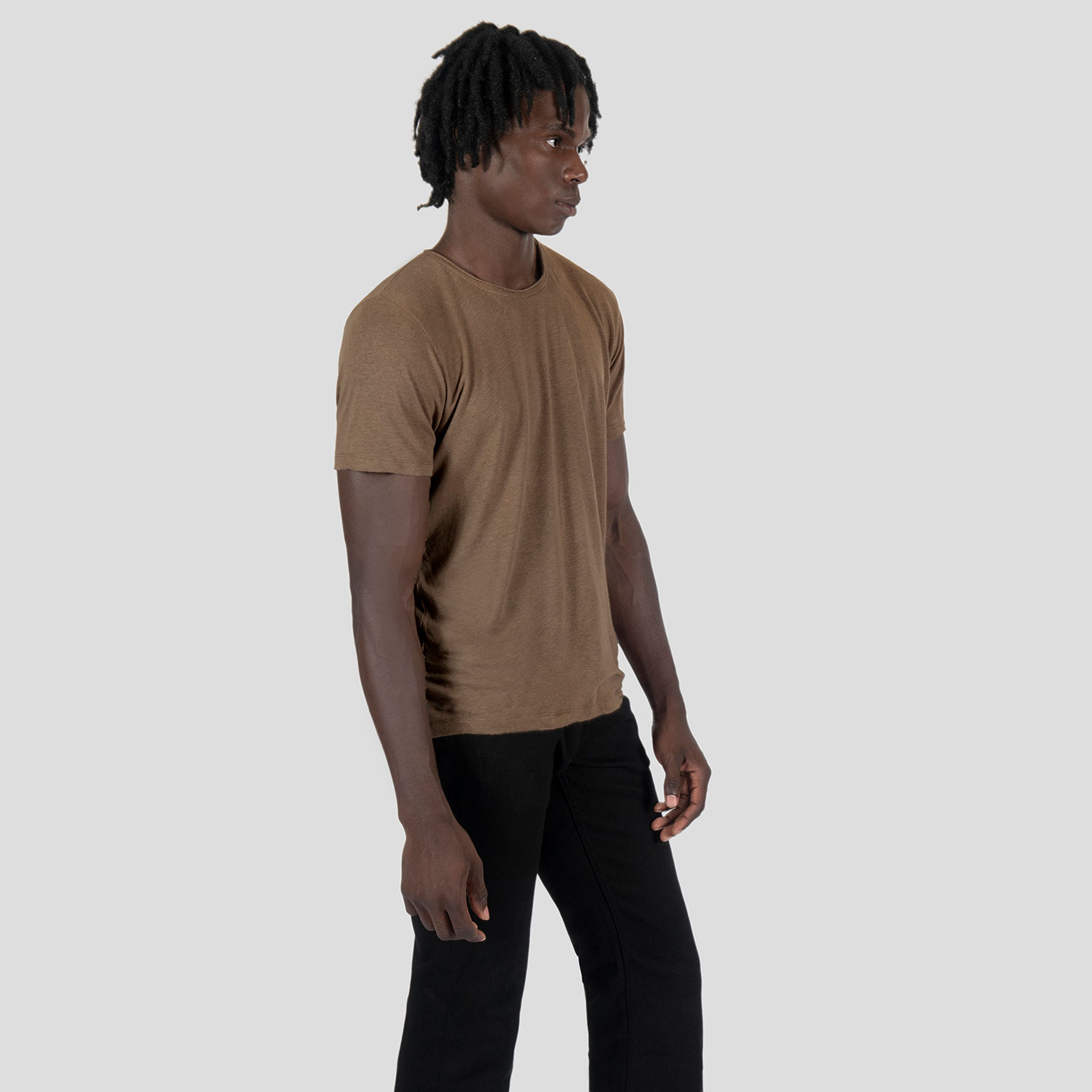 Dodge - Brown Linen T-Shirt with Raw Neck