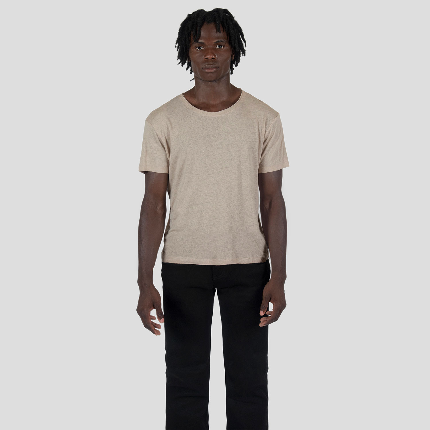 Dodge - Oatmeal Linen T-Shirt with Raw Neck