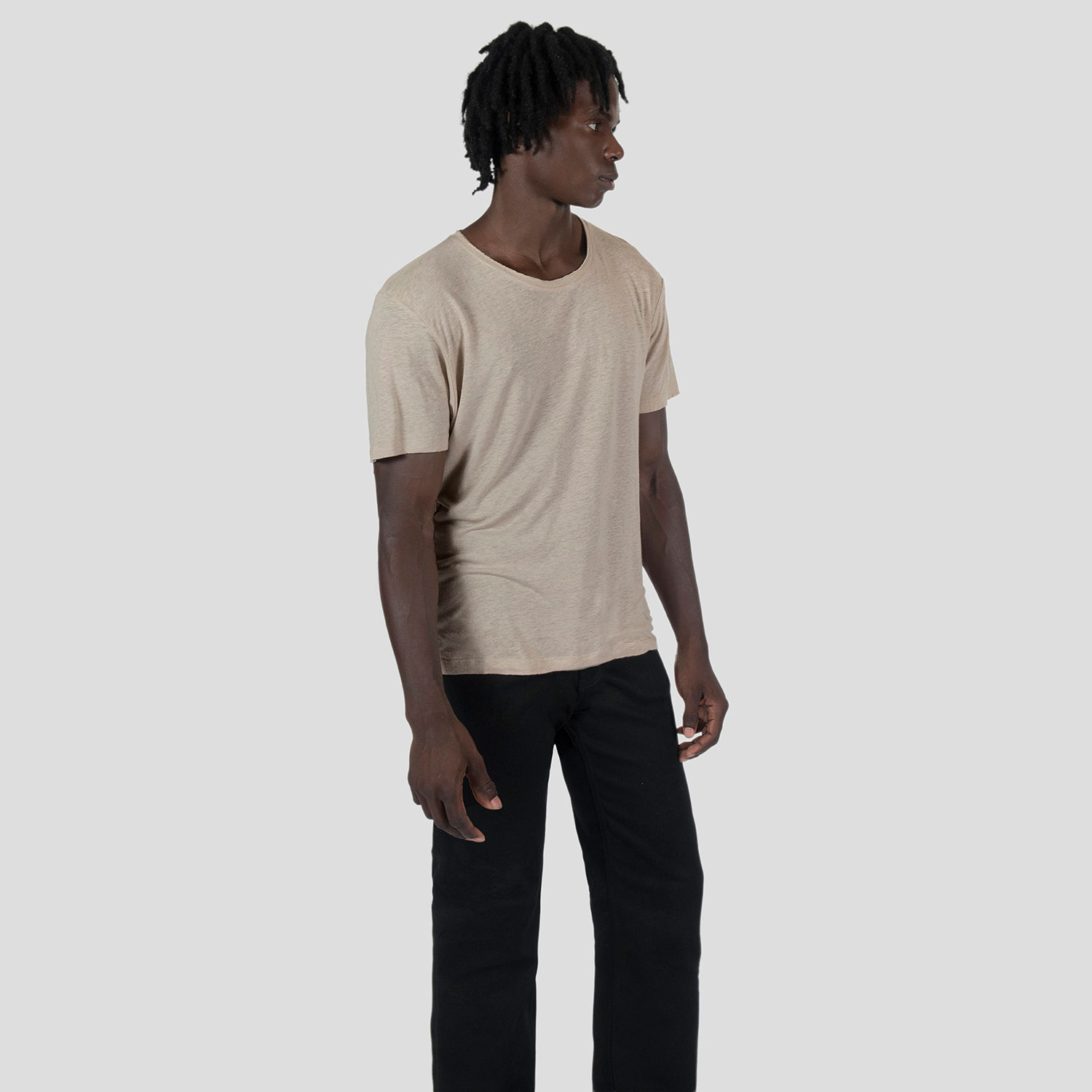 Dodge - Oatmeal Linen T-Shirt with Raw Neck