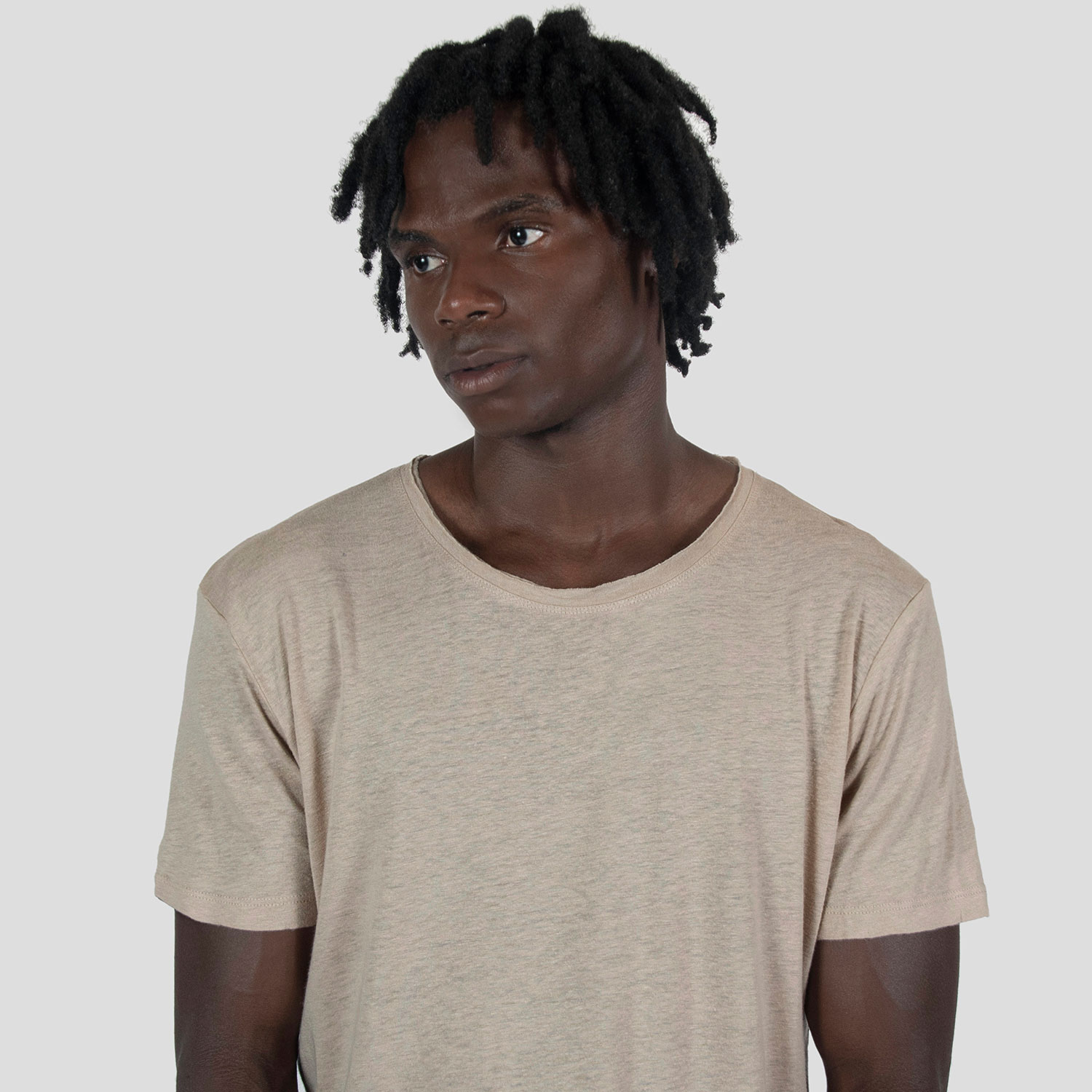 Dodge - Oatmeal Linen T-Shirt with Raw Neck