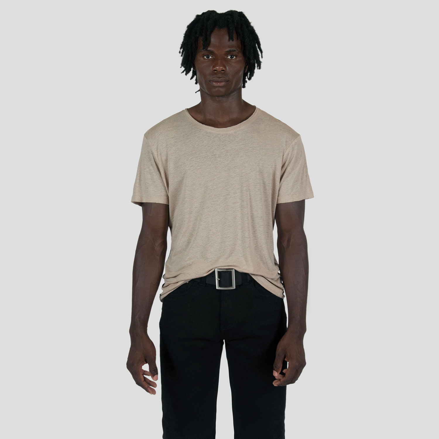 Dodge - Oatmeal Linen T-Shirt with Raw Neck