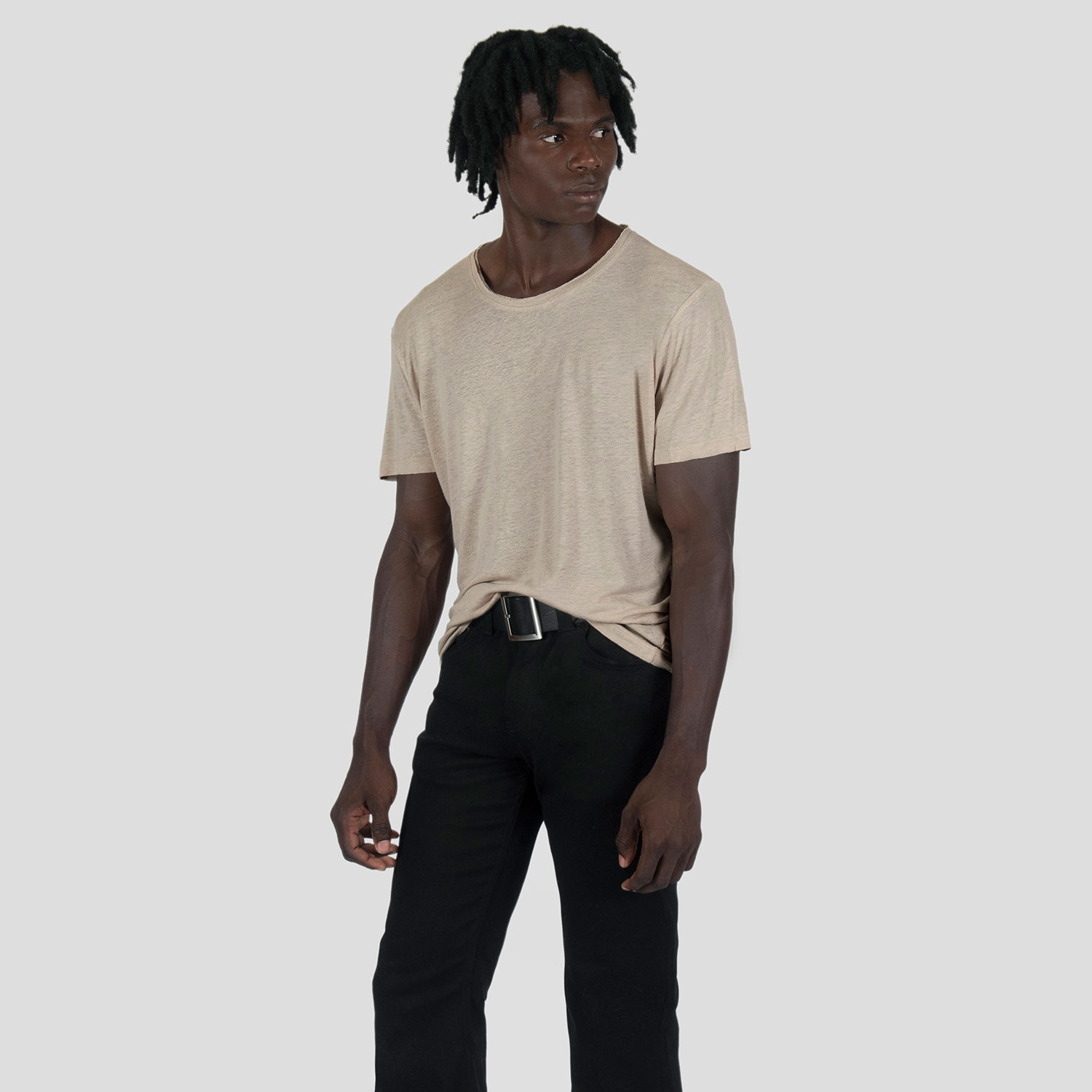 Dodge - Oatmeal Linen T-Shirt with Raw Neck