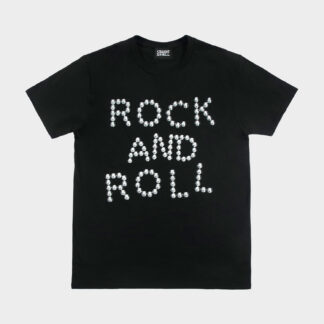 A pattern of illustrated studs comes together to spell three of our favorite words: “Rock and Roll.” Short sleeve t-shirt made from soft cotton. Printed in-house in Chicago. This is our Everyday fit.