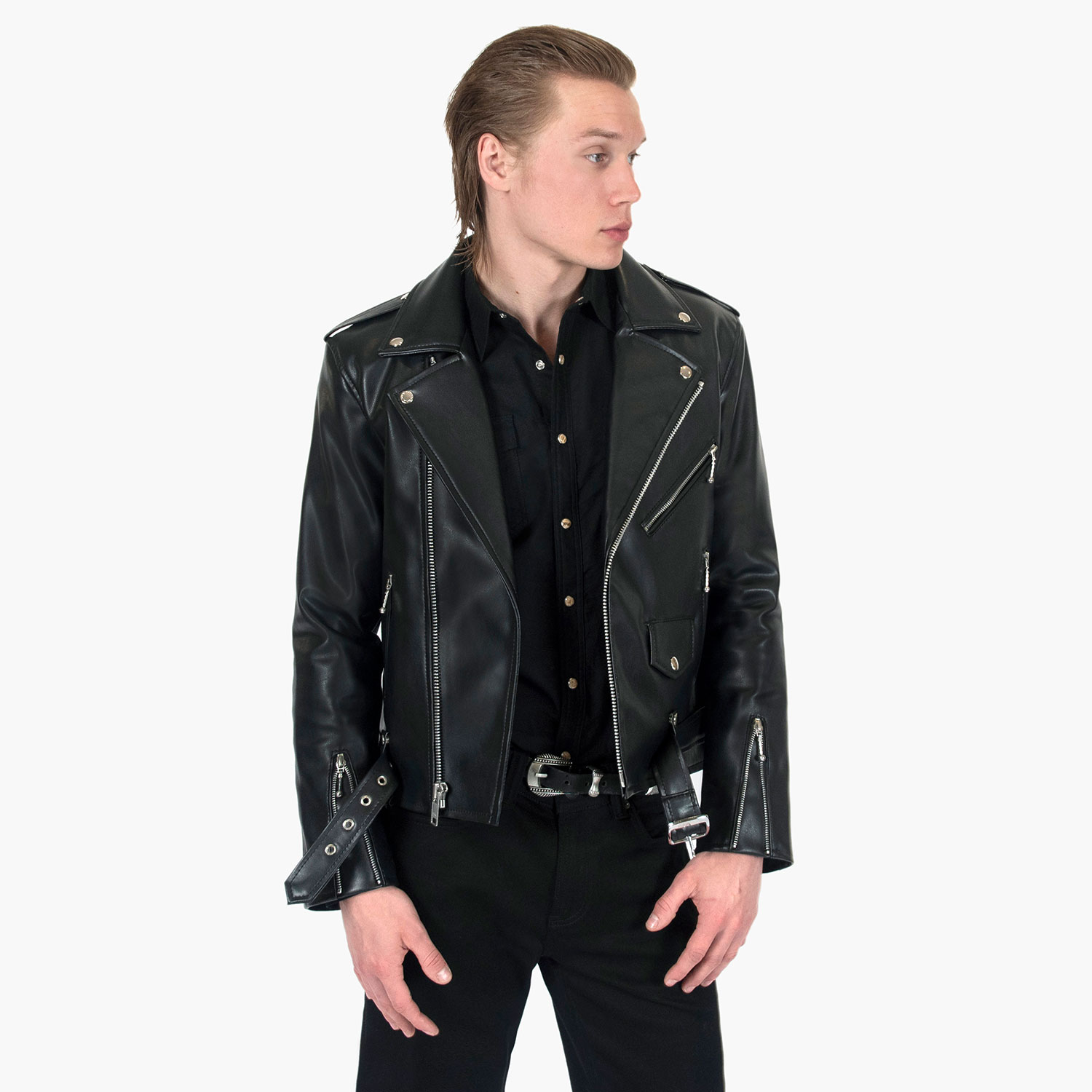 Vegan Commando - Black and Silver Faux Leather Jacket