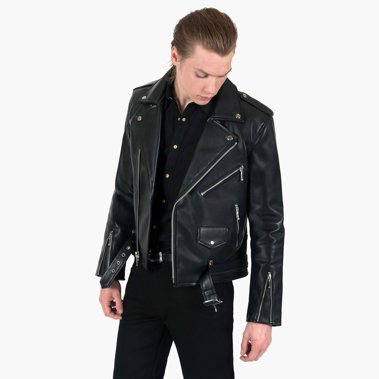 Vegan Commando - Black and Silver Faux Leather Jacket