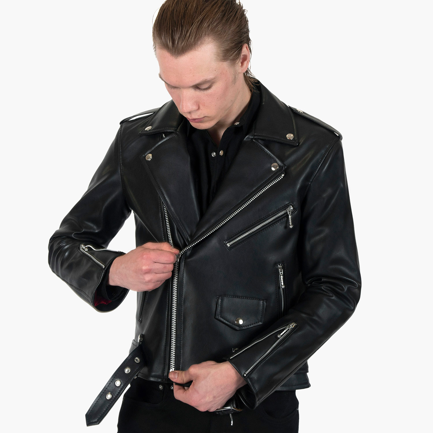 Vegan Commando - Black and Silver Faux Leather Jacket