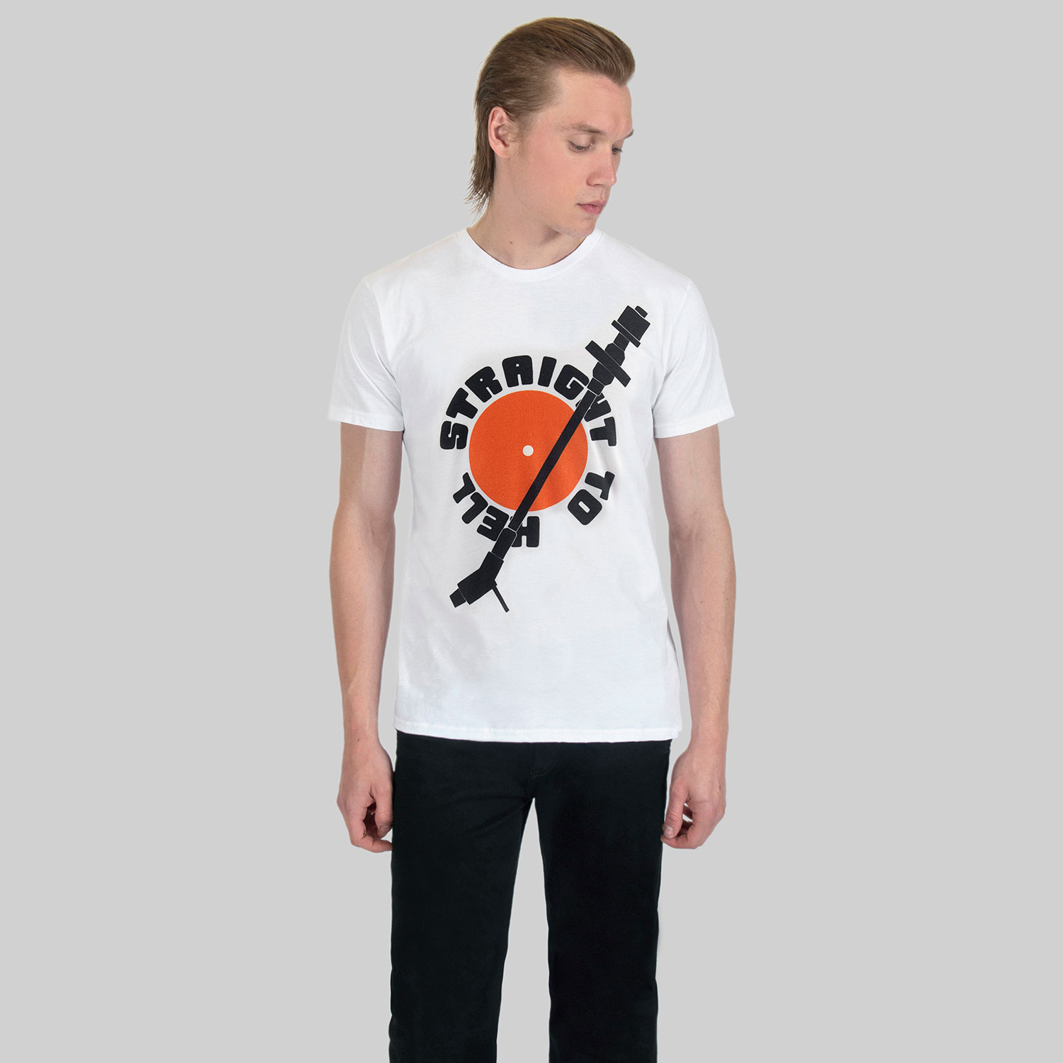 Music is part of Straight To Hell's DNA. This shirt is a tribute to the timeless culture of vinyl. Short sleeve t-shirt made from soft cotton. Printed in-house in Chicago.