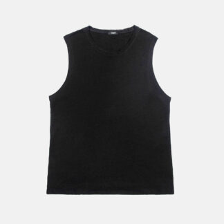 Wild Side - Black Linen Tank Top with Raw Neck