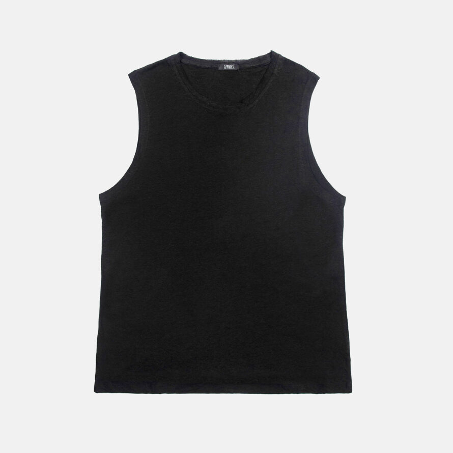 Wild Side - Black Linen Tank Top with Raw Neck
