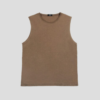 Wild Side - Brown Linen Tank Top with Raw Neck