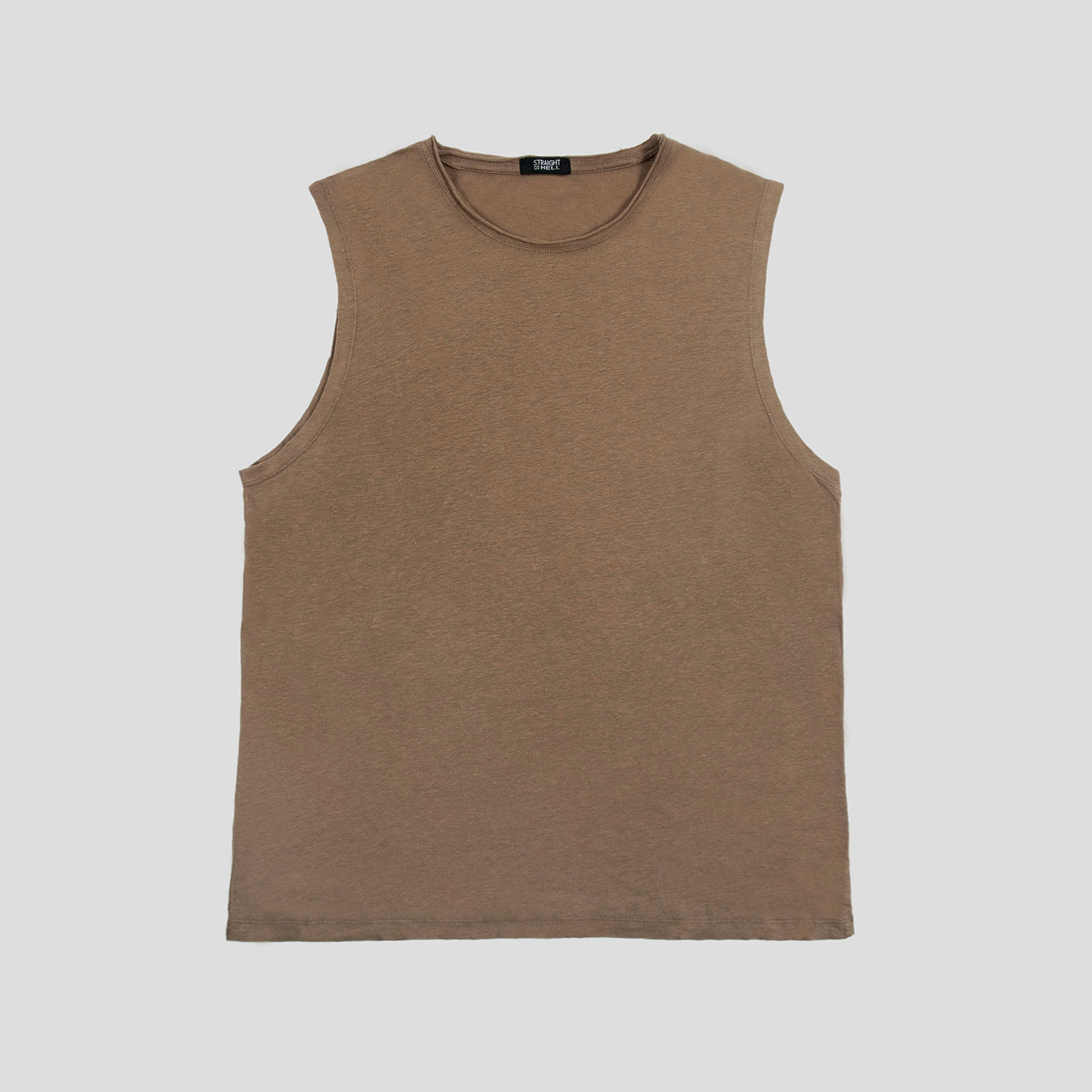 Wild Side - Brown Linen Tank Top with Raw Neck