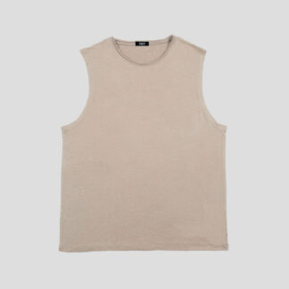 Wild Side - Oatmeal Linen Tank Top with Raw Neck