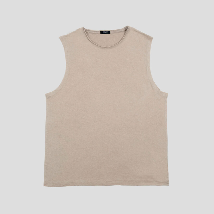 Wild Side - Oatmeal Linen Tank Top with Raw Neck