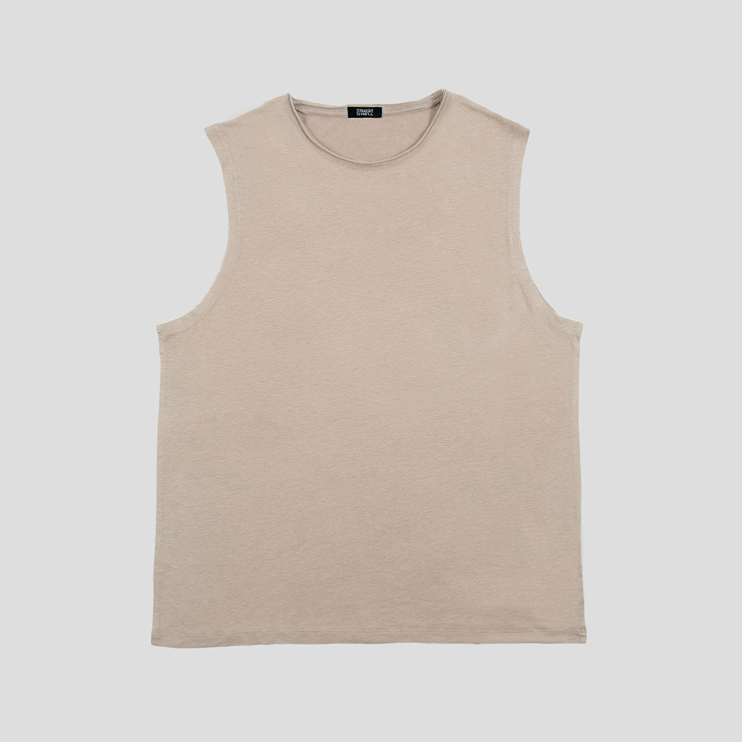 Wild Side - Oatmeal Linen Tank Top with Raw Neck